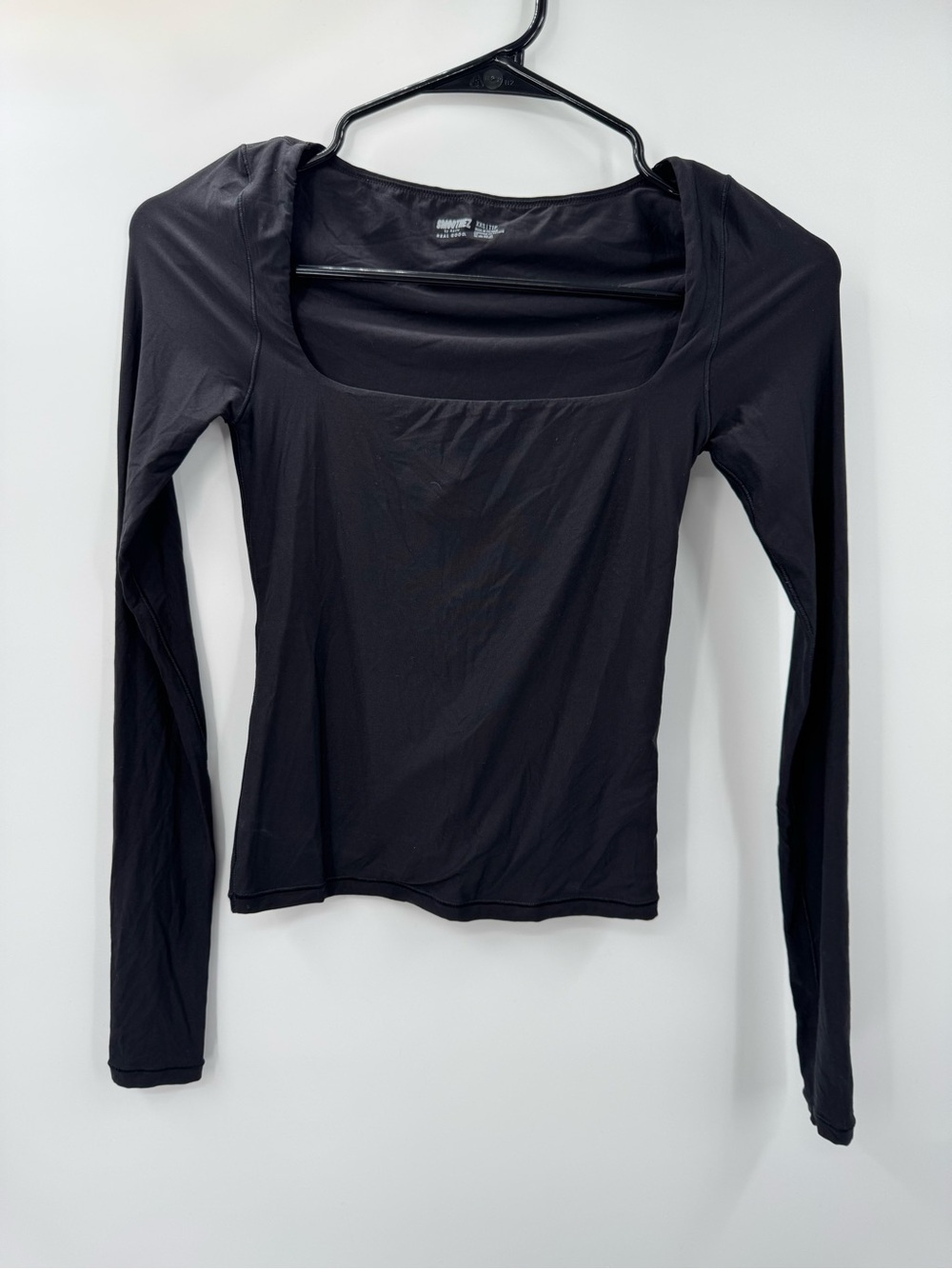 Smoothez by Aerie Black Square Neck Long Sleeve Top Women's Size XXS Basic Minim